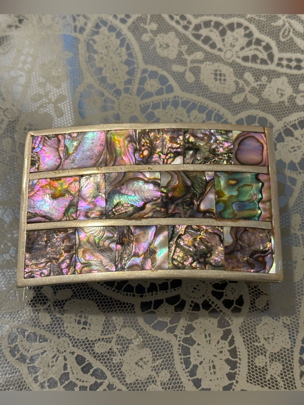Vintage 70โs Mexico Iridescent Abalone Shell Belt Buckle - Multicolor Accent